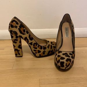 Steve Madden Sabrina Leopard Print Pony Hair Platform Block Heels - Size: 7